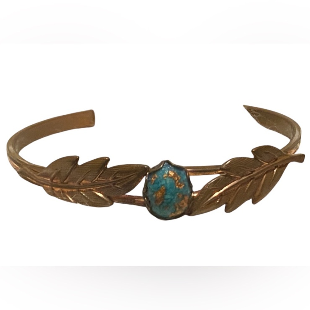 Vintage Copper Leaf Cuff Bracelet #9261